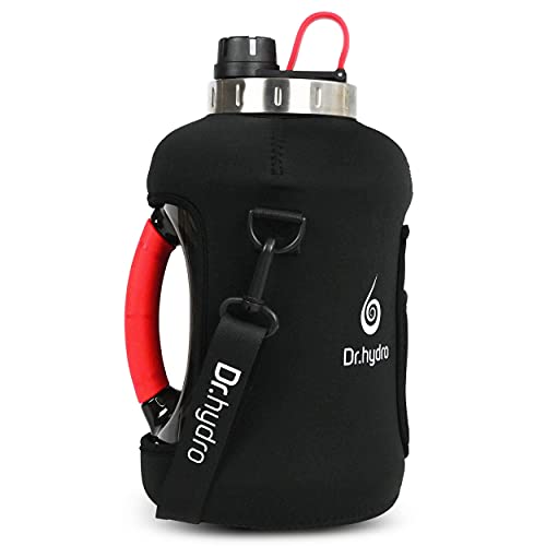 DR.HYDRO 3.2L Gallon Water Bottle with Insulated Storage Sleeve with Straw and Silicon Handle- BPA Free Large Water Bottle 100 oz water jug with Straw, reusable gallon jug perfect for Gym (Red Black))