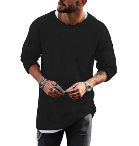 Men's Crew Neck Long Sleeve Sweater Solid Color Casual Knit Top for Winter Comfortable Wear