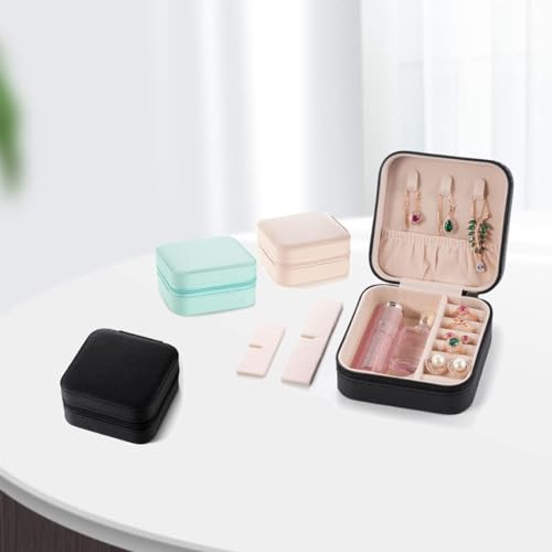 Image of Ballotte Leather Jewelry Organizer Box For Necklaces, Bracelets, Earrings, Rings And More, Small, Pink (Black)