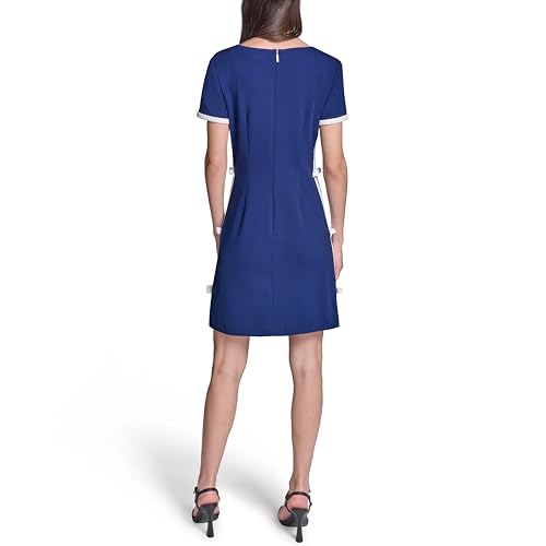 Image of Karl Lagerfeld Women's Short Sleeve Square Neck Bow Embellished Shift Mini Dress
