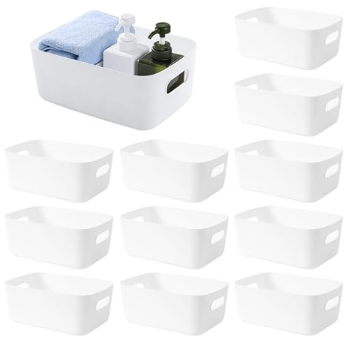 12PCS Panier de Rangement en Plastique Boîte de Rangement Plastique avec Poignées Panier Organiseur Rectangulaire Bac Rangemen Empilable Pour Cuisine Placard...