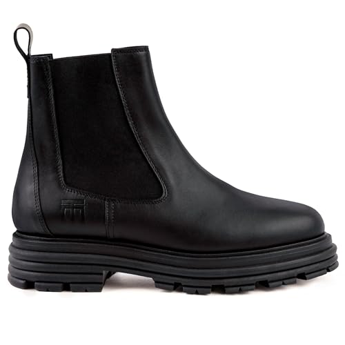 Image of Brooklyn | 100% Made in Italy Chelsea Boots for Women, Black Italian Leather - Chunky, Non Slip Platform Sole and Lug Heel - Ankle Booties for Ladies - Ideal for Fall and Winter