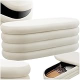 TecTake® Banco con Almacenaje, Banco Entrada Recibidor - 110 x 45 x 42 cm Blanco/Crema