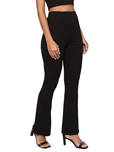 Image of Shasmi Black Lightweight Stretchable Yoga Pants Boot-Cut Slim Fit Trouser Pant (57 Pant Black S)
