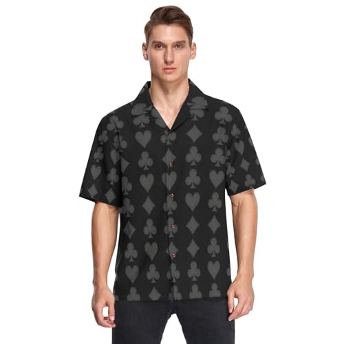 Chemise de mariage homme motif cartes à jouer : costume noir hawaïen manches courtes tendance
