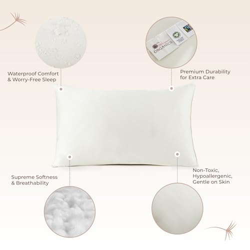 Image of Organic Cotton Pillow Protector - 100% Waterproof Pillow Protector Queen Size GOTS & Fairtrade Certified - 140GSM Hypoallergenic Machine Washable Breathable Cover with Edge Piping - 2 Pack (Queen)