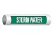 ComplianceSigns.com Storm Water (White Legend On Green Background) Pipe Label Decal, 12x2.5 inch 50-Pack Vinyl for Pipe Markers