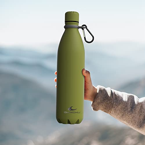 Daikoku - Edelstahl Wasserflasche | 100% Auslaufsicher | Hält 12 Stunden Heiß, 24 Stunden Kalt | BPA-Frei und Gesund | Modische Farbe, Ideal für Alltag und Outdoor | Militärgrün | 750 ML