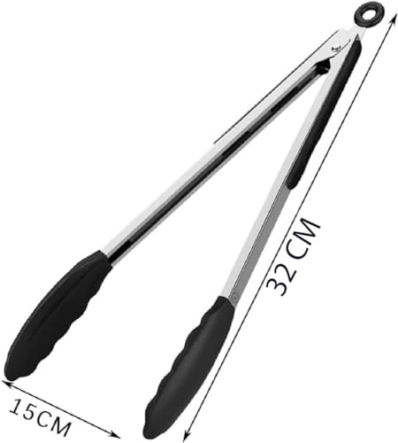 Image of Baskety Tongs Non-Stick Stainless Steel Silicone Kitchen Food Cooking Tongs (12 Inch Black)
