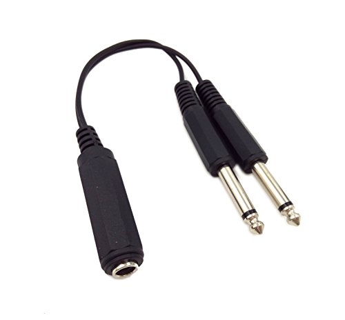 Qaoquda 6.35mm 1/4 inch TRS Stereo Female to 2 Dual 1/4 Inch TS Mono Male Y Splitter Adiuo Cable 20cm/8inch (6.35F/2M)