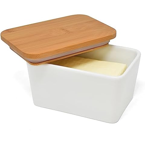 Joejis Recipiente para Mantequilla Ceramica con Tapa de bambú Cover