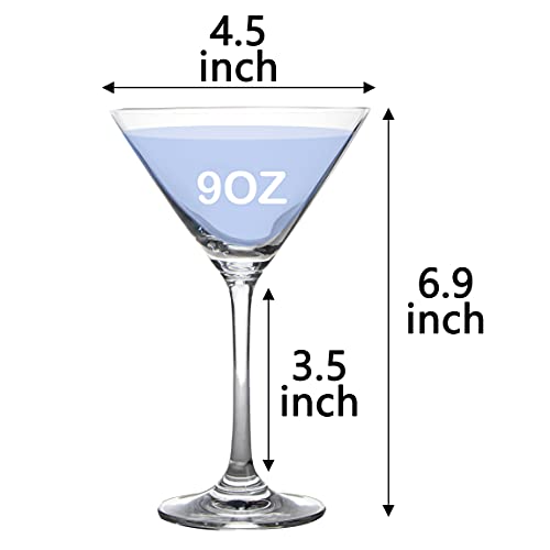 JEKOSEN Crystal Martini Cocktail Glasses 9 Ounce Set of 4 Premium Strong Lead-Free Clear