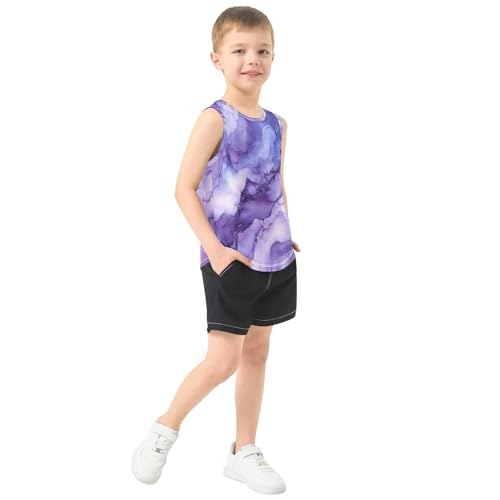 Boys Tank Top Shirts Blue Purple Marble Sleeveless T-Shirts Crew Neck for Kids Clothing Children4