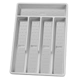 CherHome Silverware Organizer with Cutlery Icons，Silverware Tray for Kitchen Drawer，Plastic Flatware Tableware Cultery Drawer Organizer Utensil Organizer with Non-slip TPR Linings，5-Compartment，Grey