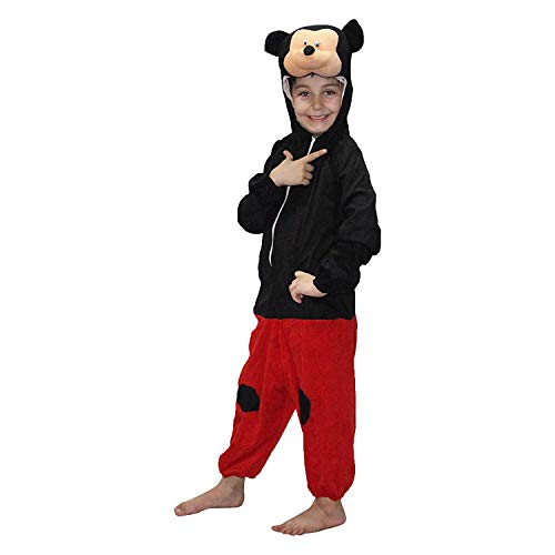 Image of Kaku Fancy Dresses Fleece Mouse Cartoon Costume -For Boys & Girls, Black & Red, 5-6 Years