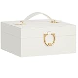 SONGMICS Boîte à Bijoux, 2 Niveaux, Coffret à Bijoux, Plateau Amovible, Poignée de Tra...