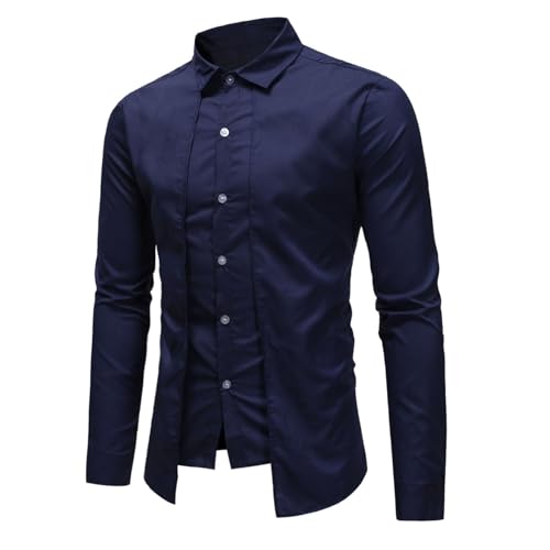 Generisch Camisa de cuello alto para hombre, falsa de dos piezas, doble solapa, traje social, corte ajustado, fácil de planchar, para traje, camisa de negocios, transpirable, ligera, camisa de manga