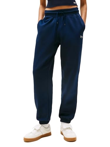 Tommy Jeans Calça de moletom feminina folgada com logotipo escrito e laços com cordão, Dark Night Navy, PP