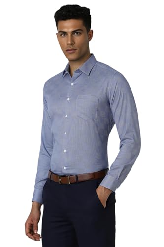 Image of Van Heusen Men Blue Slim Fit Check Full Sleeves Formal Shirt