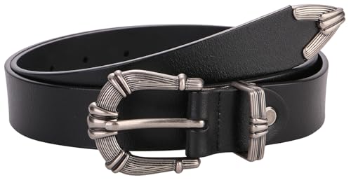 ALAIX Women's Leather Belt Vintage Western Belt Silver/Gold Buckle Belt Jeans Belt Black and Gold Belt for Women