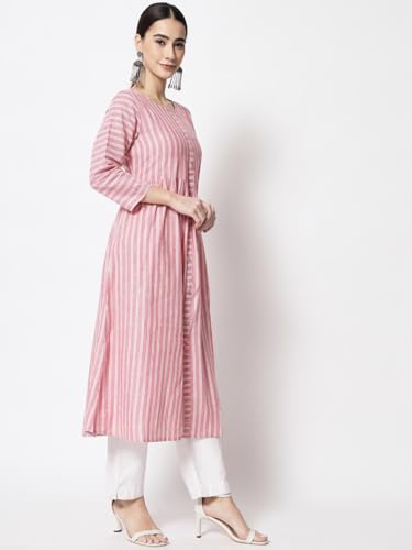 Image of Women's Mix Cotton Regular Fit Solid A Line Chambray Long Kurta with Elegant Design | Super Soft Comfortable Tendy Outfit with Fashion Pattern