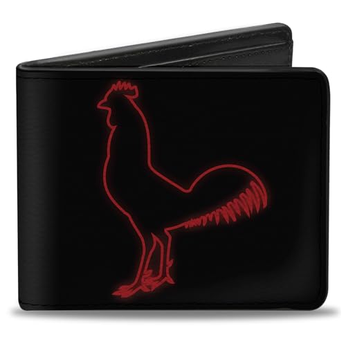 Buckle-Down Men's Wallet, Bifold, Chicken Stir Fry Japanese Characters Black Red, Vegan Leather, 4.0