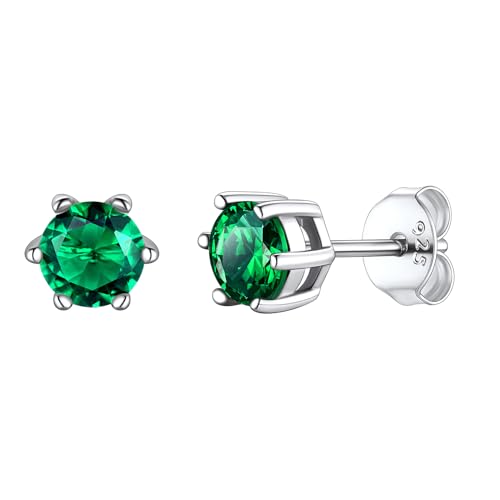 Mothers Day Gift May Birthstone Earrings Hypoallergenic Emerald Earrings Sterling Silver Womens Small Stud Earrings Created Round Green Emerald Earrings for Women
