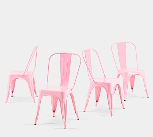 SOLEGGIATA Pink Metal Dining Chairs Set of 4