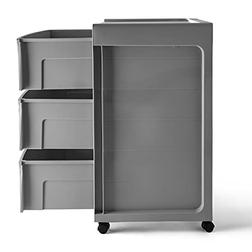 Starplast Rolling 3 Drawer Diamond Storage Cart, Soft Silver Mobile