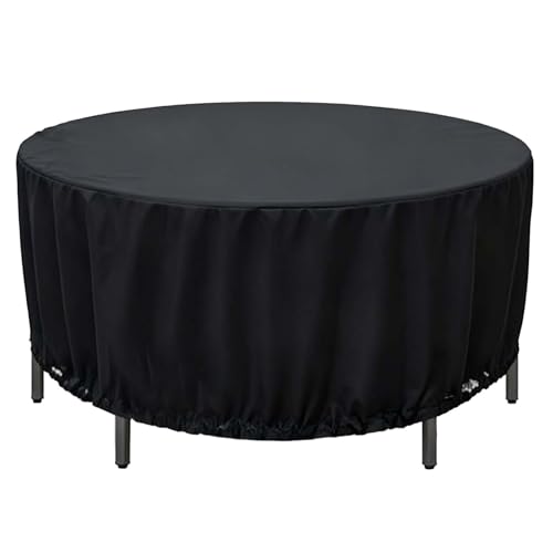 Housse ronde pour table de jardin imperméable et résistante aux UV avec cordon anti-vent