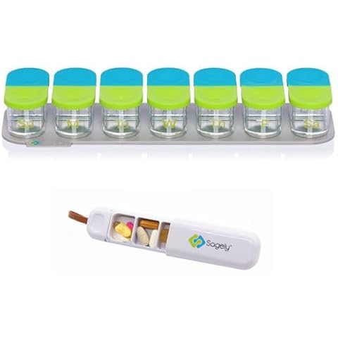 Sagely SMART Active Weekly Pill Box Organizer with 3 Day On-The-Go Travel Organizer Cover