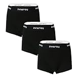 INNERSY Period Pants for Teenage Girls Cotton Menstrual Underwear Black Boyshort Panties 3 Pack (14-16 Years, Black)