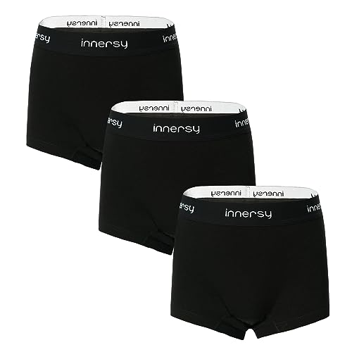INNERSY Period Pants for Teenage Girls Cotton Menstrual Underwear Black Boyshort Panties 3 Pack (12-14 Years, Black)