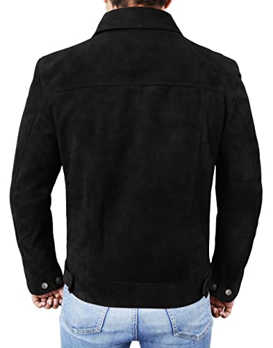 Mens Premium Brown Suede Leather Trucker Jacket - Vintage Classic Motorcycle Western Goat Leather Coat3