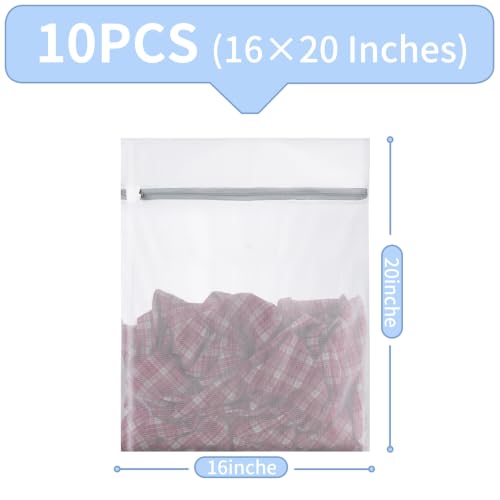 10-Pcs-Mesh-Laundry-Bags16-x-20-Inches-Delicate-Wash-bags-for-Home-College-DormWashable-Zipper-Design-Travel-Mesh-Laundry-for-Clothes-lingerie-Sheet-Shoes