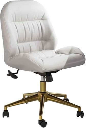 Silla de escritorio ergonómica sin brazos con ruedas y base dorada, moderna silla giratoria para computadora, silla tapizada para el hogar