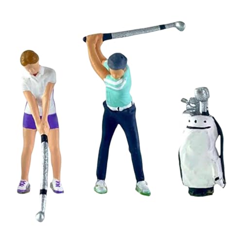 kowaku 3Pcs 1/64 People Figures with Golf Bag Dioramas S Scale Movie Props Desktop Ornament Resin Figurine Miniature Scene Decor