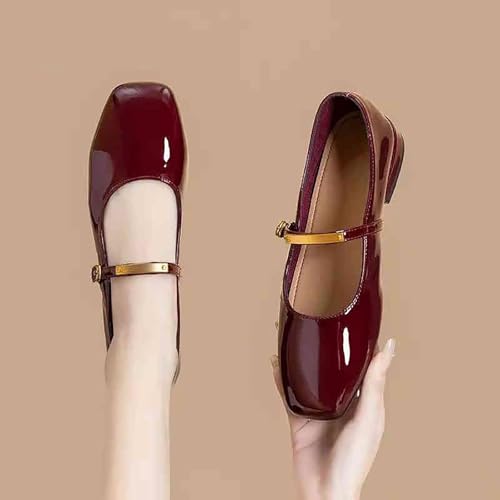 Red Mary Jane Flats for Women with Closed Square Toe, Dressy and Comfortable Ballet Flat Slip-On Ballerina Shoes4