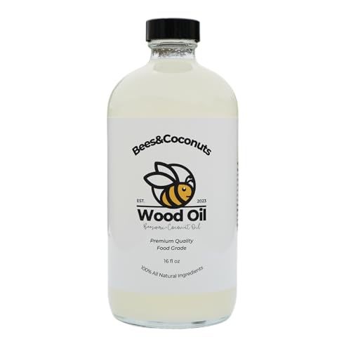 Bees&Coconuts All-Natural Wood Cutting Board Oil 16oz | Made with Fractionated Coconut Oil Infused with Beeswax | Food Grade | Butcher Blocks, Bamboo, Teak, & Wooden Utensils | Made in USA
