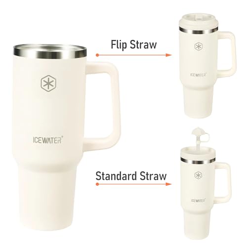 Image of ICEWATER 40 oz Tumbler with 2 Lids (Regular Straw and Flip Straw)