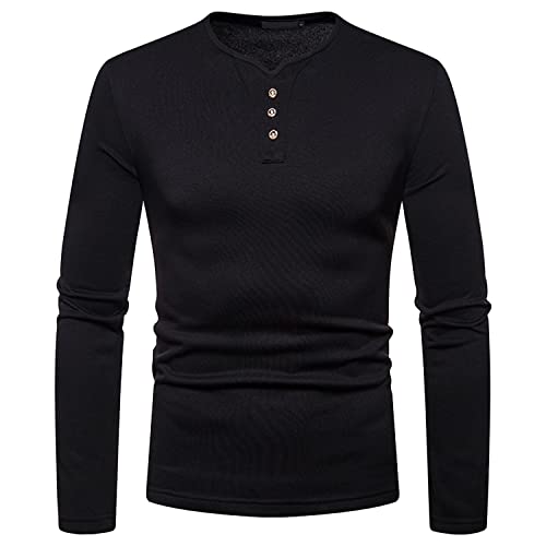 Maiyifu-GJ Men's Casual Slim Fit Basic Long Sleeve Dry-Fit Performance T-Shirt Solid Color V-Neck Gentleman'S Business Top