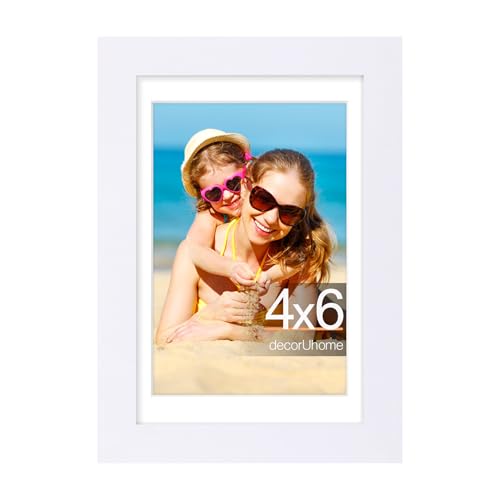 decorUhome 4x6 Picture Frame, Display Pictures 3.5x5 with Mat or 4x6 without Mat, Wall & Tabletop Display Photo Frame, White, 1 Pack