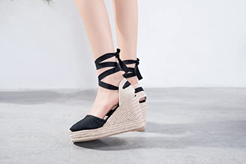 Image of Womens Espadrille Wedge Sandals Closed Toe Platform Lace Up Ankle Strap Slingback Summer Dress Shoes