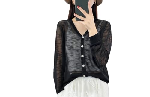 Women Ice Silk Cardigan V-Neck Long Sleeve Loose Knitted Top Solid Cardigan Shirt