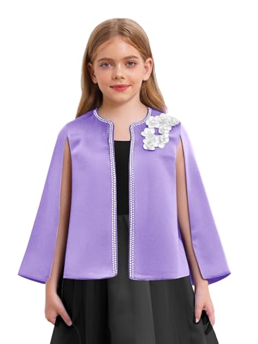 Jelory Kids Flower Girl Bolero Shrug Princess Cape Shiny Rhinestones Wedding Bridesmaid Open Front Cardigan Coat