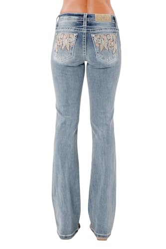 Miss Me Women's Sariya Floral Embellished Pockets Mid-Rise Bootcut Jeans