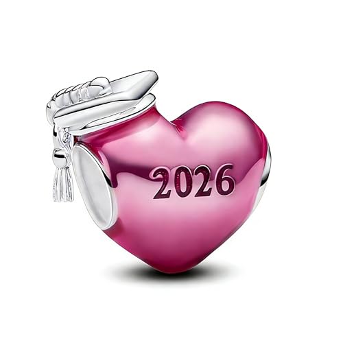 Qulmlxis Pink Graduation Heart 2026 Charms for Bracelets and Necklaces Bead Charm for Women