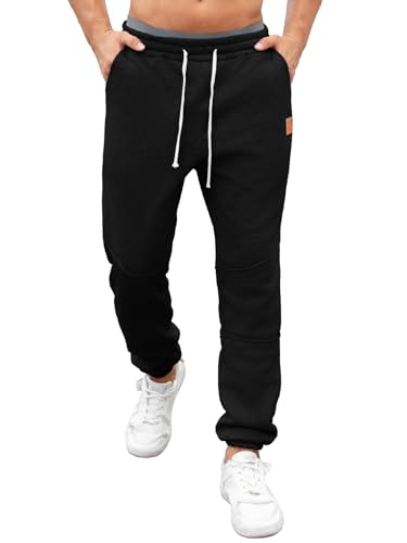 Aisprts Pantaloni Tuta Uomo Invernali Felpati in Pile, Joggers Larghi con Polsini alla Caviglia, Pantaloni Sportivi Caldi con Coulisse e Tasche, Nero, XXL
