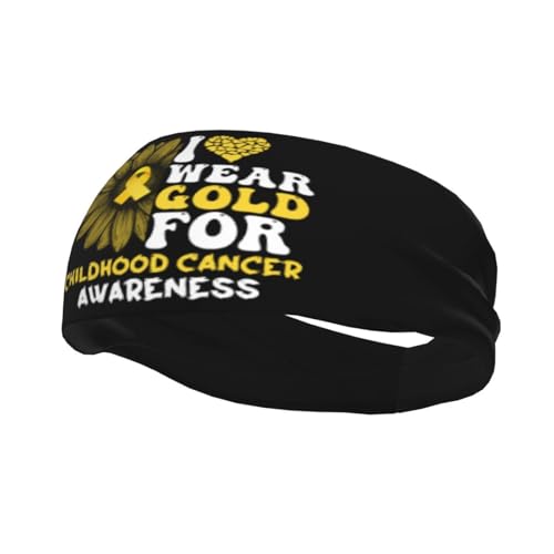 I Wear Gold for Childhood Cancer Awareness Adjustable Sports Headband Moisture Wicking Sweatband for Running Workout
