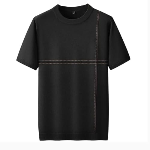 Men Crew Neck Striped Wool Sweater Soft Warm Short Sleeve Knit Pullover Jumper Top